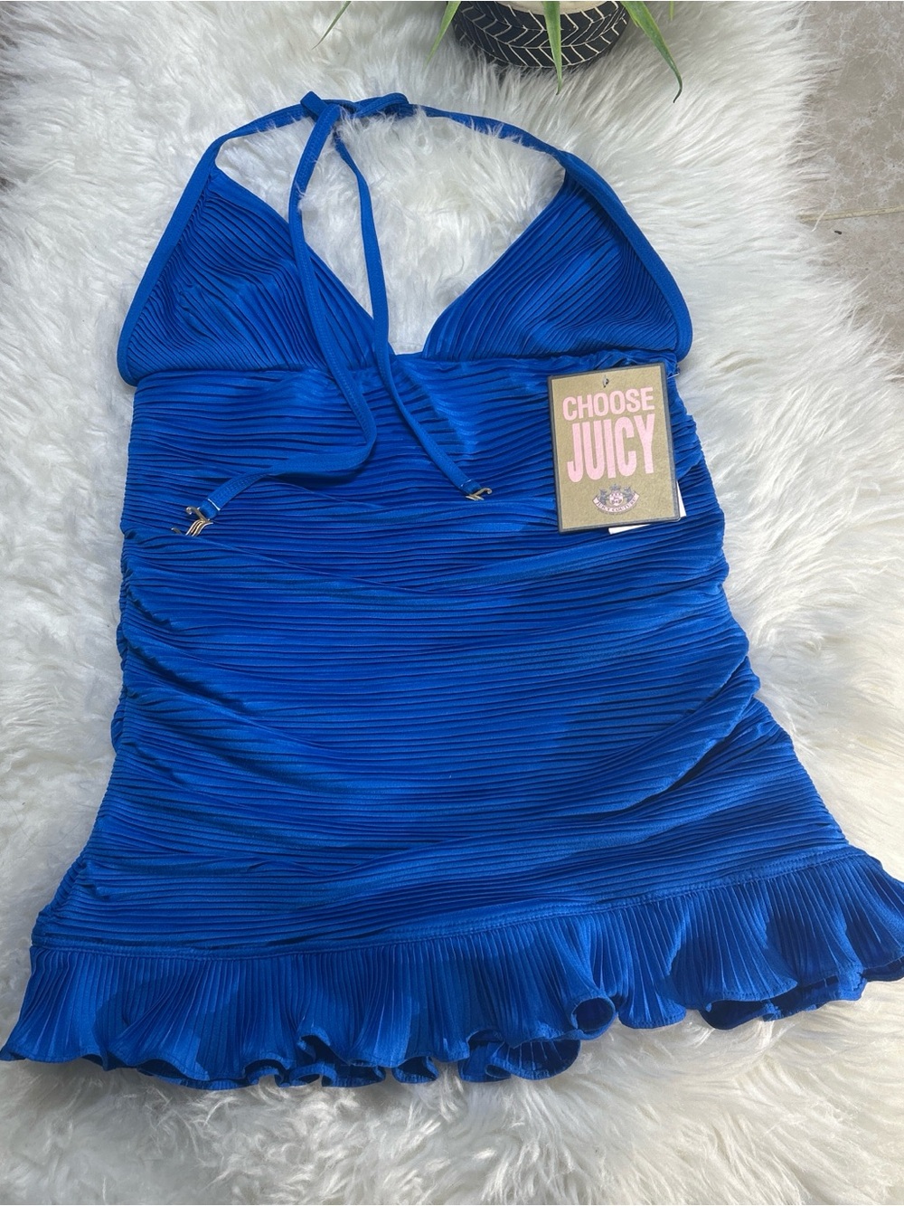 Juicy Couture Size M Bright Blue Ruffled One-Piece Swimdress